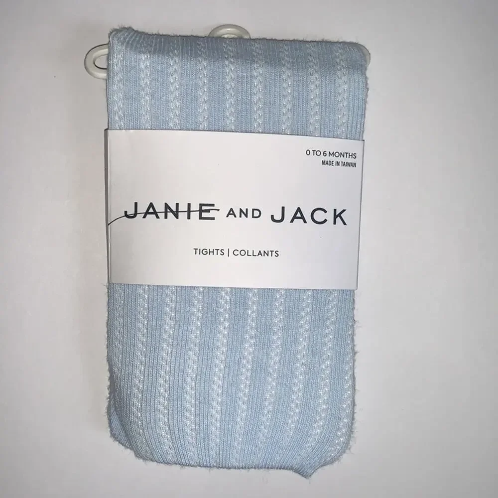 Janie and Jack Sky Blue Ribbed Tights, 0-6M - NEW -